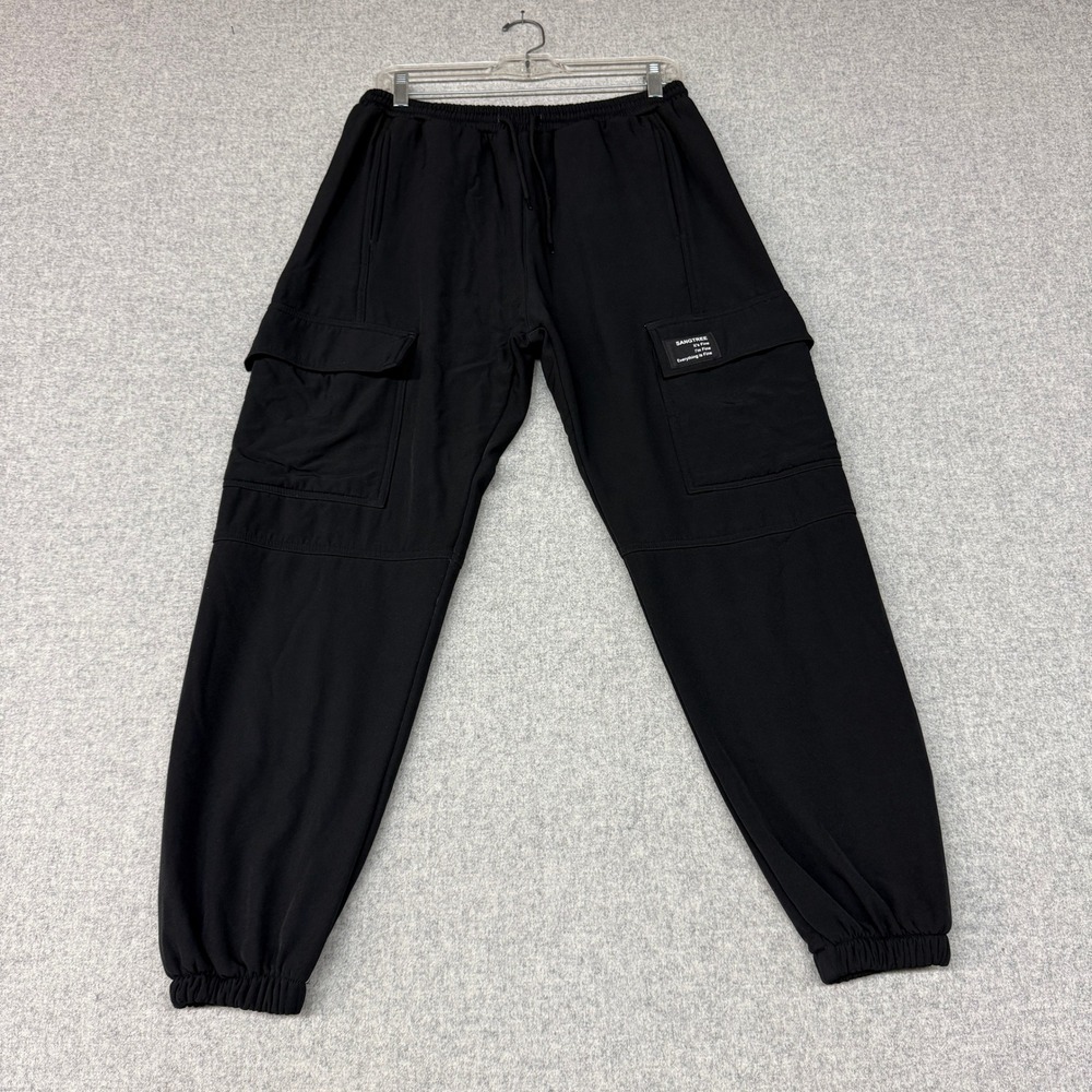 Sangtree Cargo Jogger Pants Size Medium Black Cotton Blend Elastic Waist Pockets